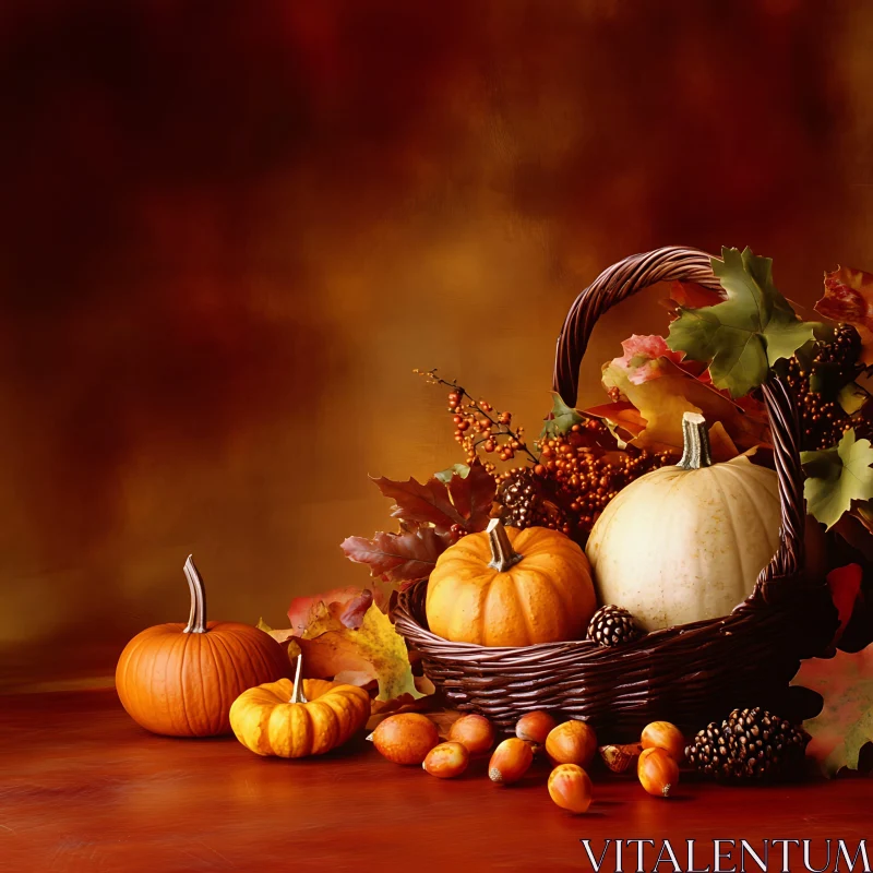 Pumpkins and Autumnal Decor in Basket AI Image