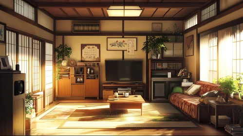 Sunlit Japanese Room Interior