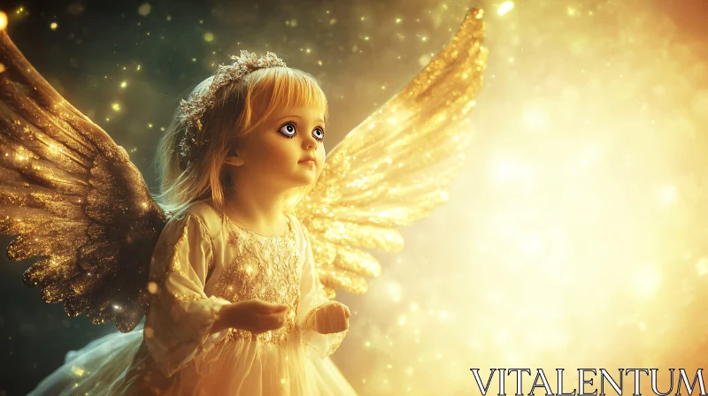 AI ART Golden Angel Child Portrait