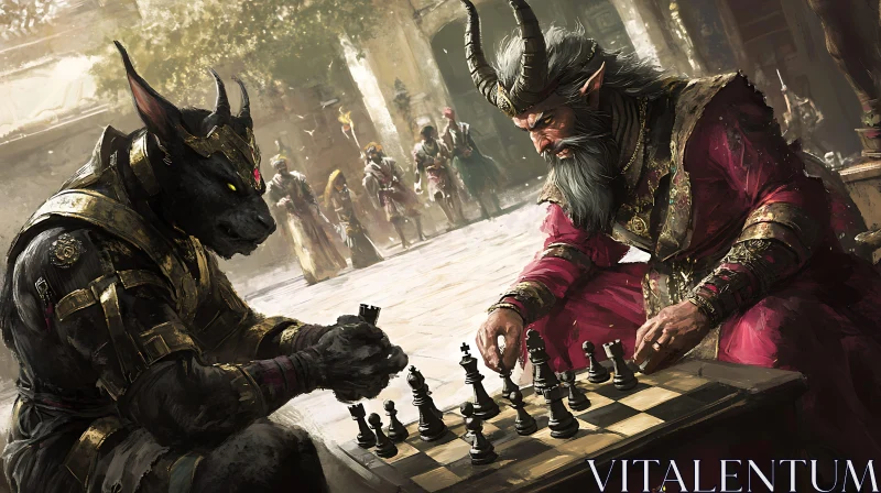 AI ART Fantasy Chess Game with Demon and Canine