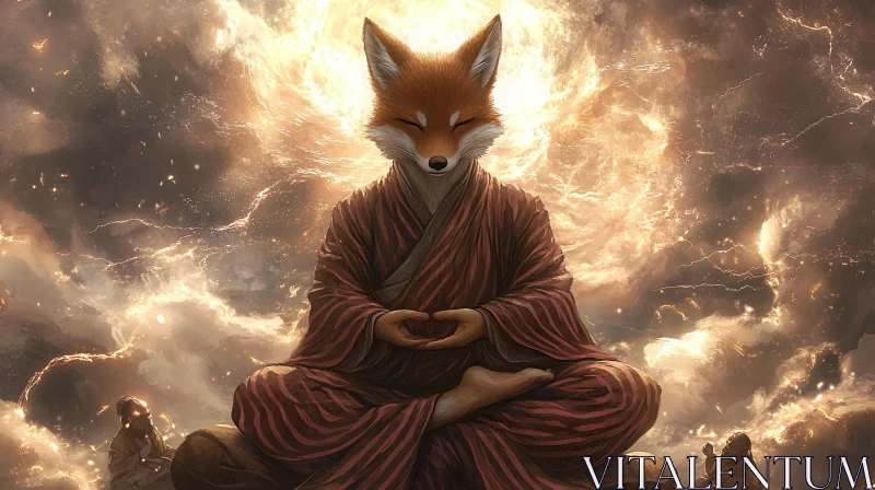 Meditative Fox Figure in Ethereal Setting AI Image