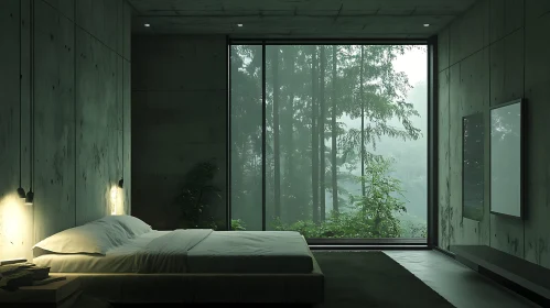 Minimalist Bedroom with Forest Outlook