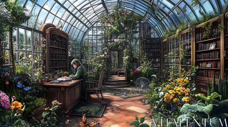 Botanical Library in Glasshouse AI Image