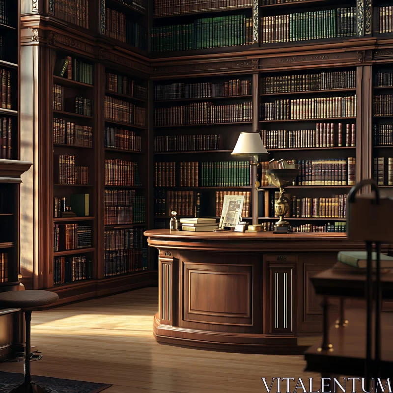 AI ART Classic Library Bookshelf Interior Scene