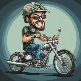 Bearded Biker Cartoon Character on Motorcycle