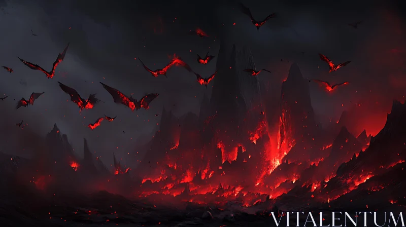 Infernal Bats in a Volcanic Realm AI Image