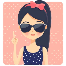 Stylish Cartoon Girl with Pink Bow