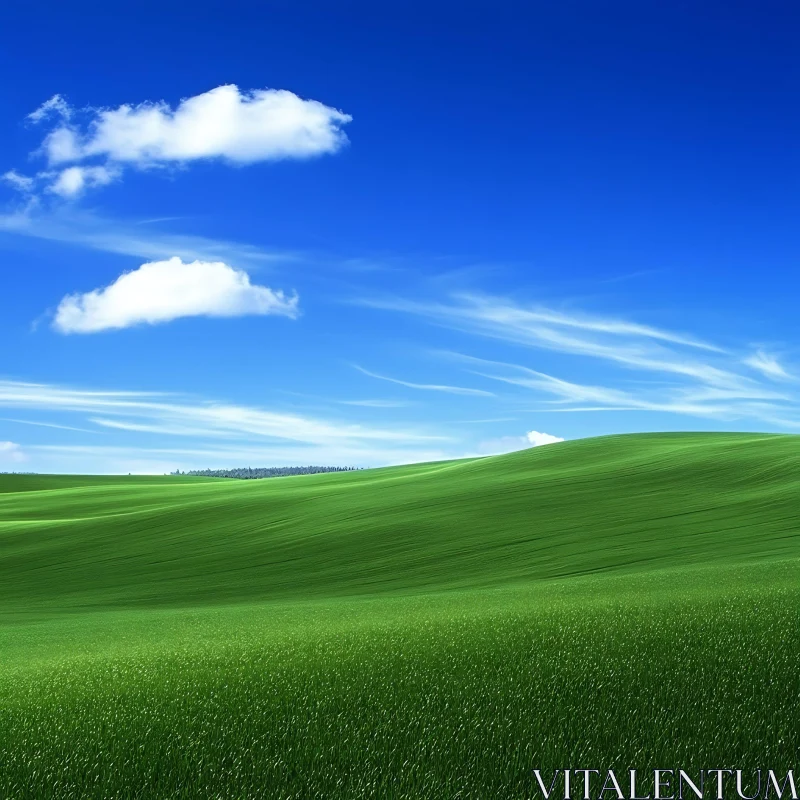 Lush Green Field and Blue Sky AI Image