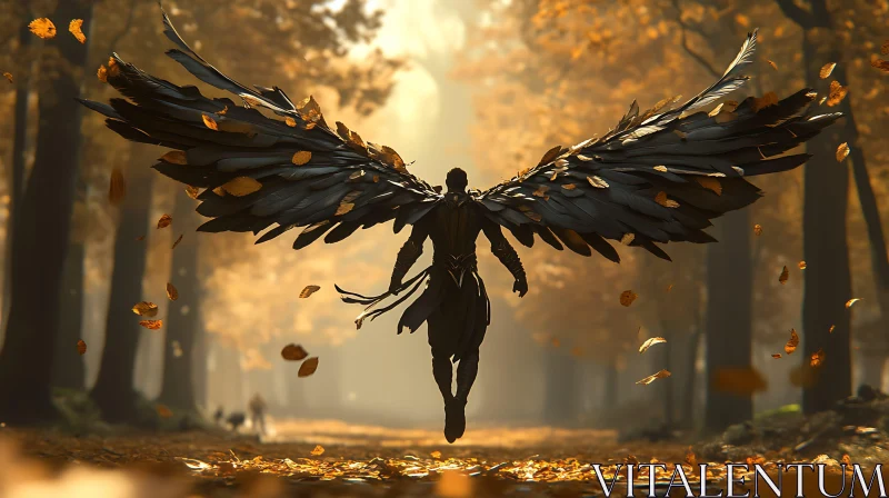 Dark Angel in Golden Woods AI Image