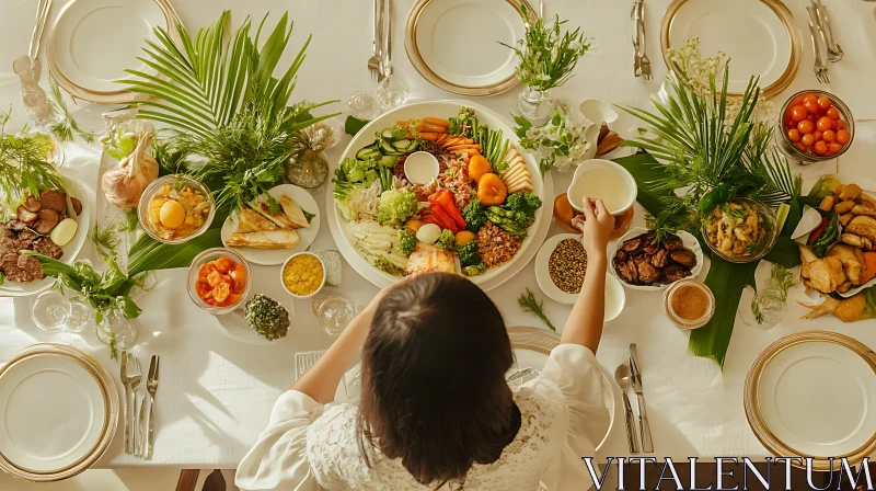 Overhead View of a Lavish Food Spread AI Image