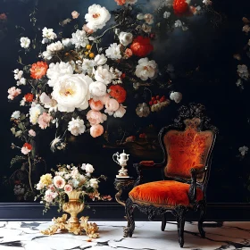 Classic Floral Arrangement with Antique Chair