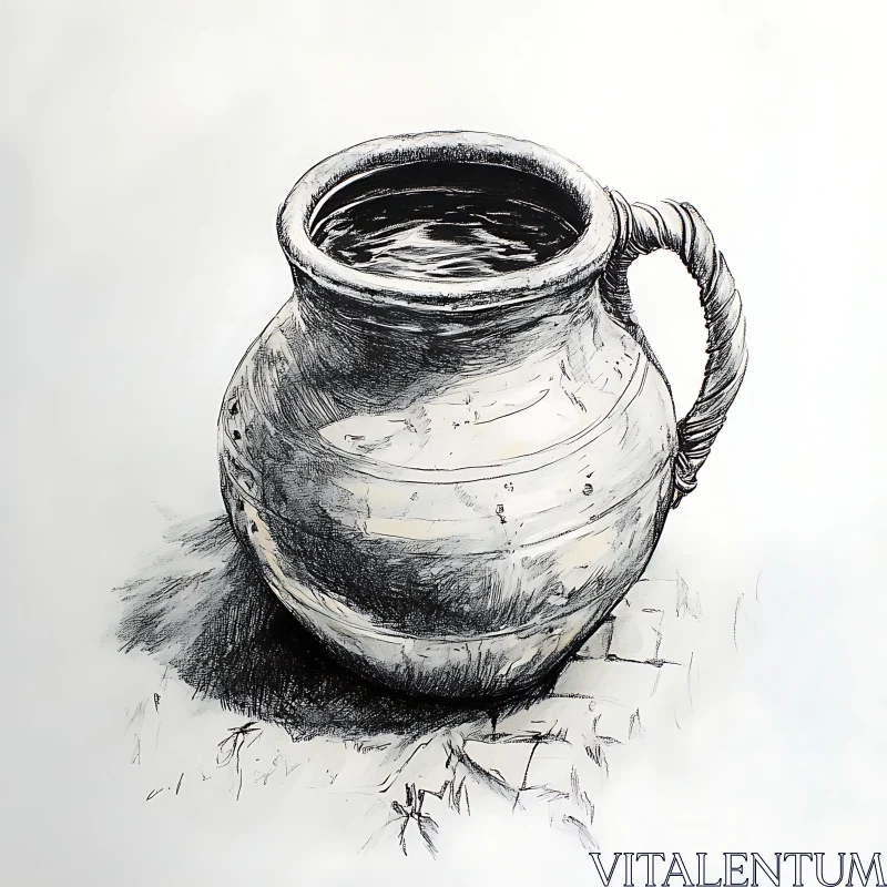 Detailed Vintage Pottery Art Sketch AI Image