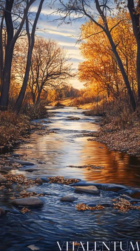 AI ART Tranquil Autumn Stream Amidst Golden Foliage