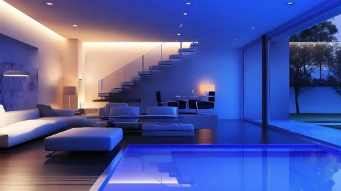 Contemporary Home Interior with Blue Lighting