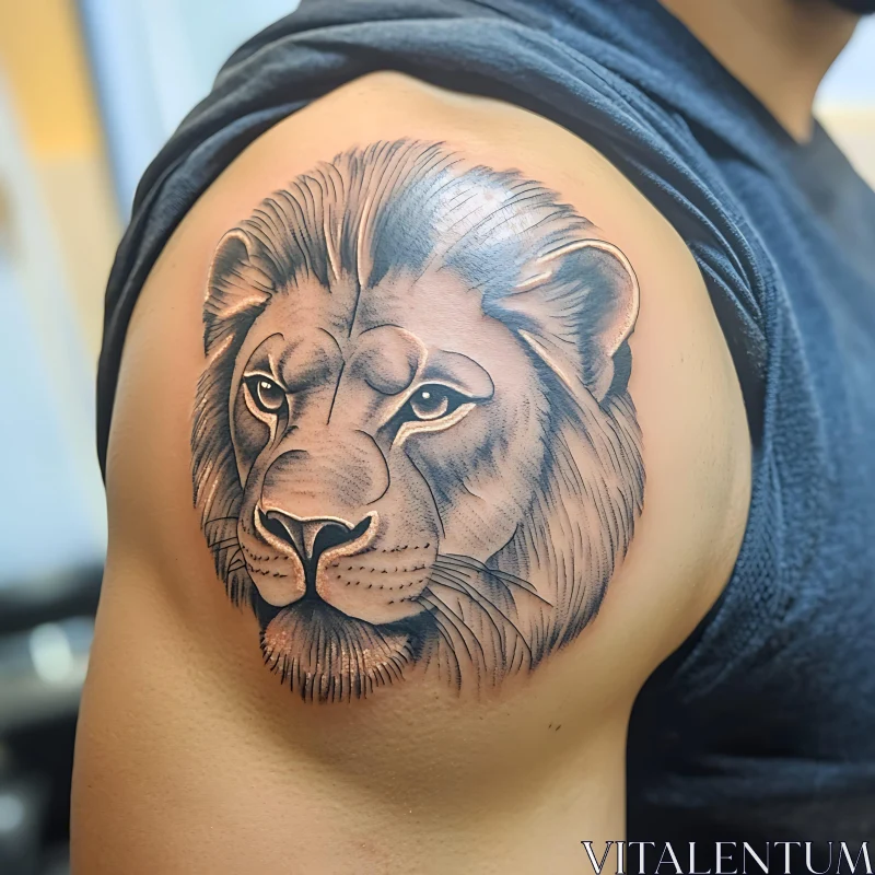 Majestic Lion Shoulder Tattoo AI Image