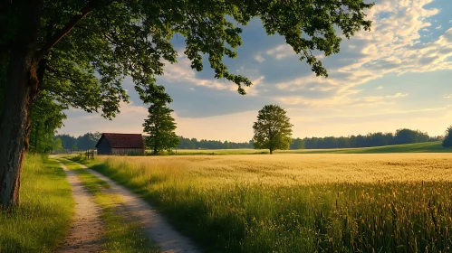 Rural Landscape with Wheat Field and Barn