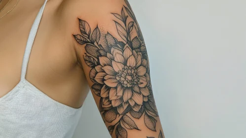 Stunning Black Ink Flower with Leaf Design