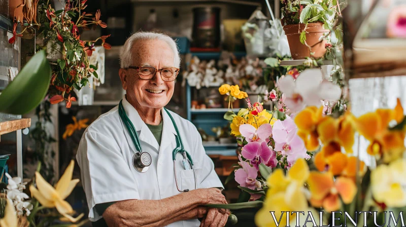 Man in White Coat with Flowers AI Image