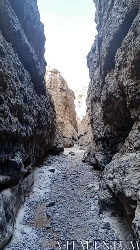 Narrow Rocky Crevice with Textured Limestone Walls AI Image