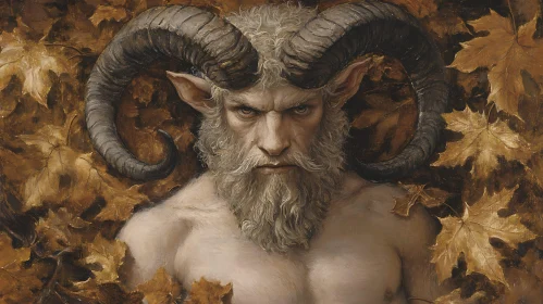 Mythical Faun Portrait with Horns