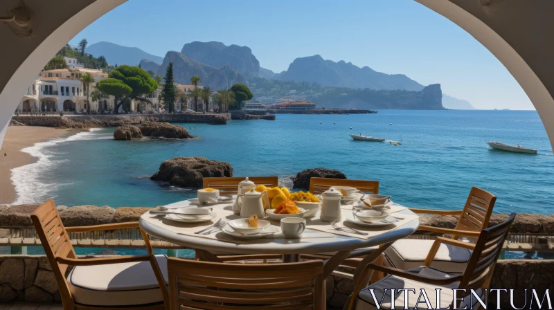 Captivating Breakfast on a Beach with Harbor Views AI Image