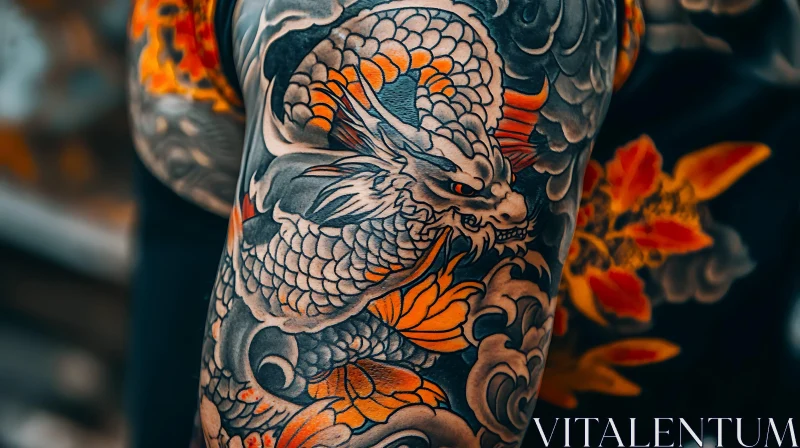 Detailed Dragon Arm Tattoo with Vibrant Colors AI Image