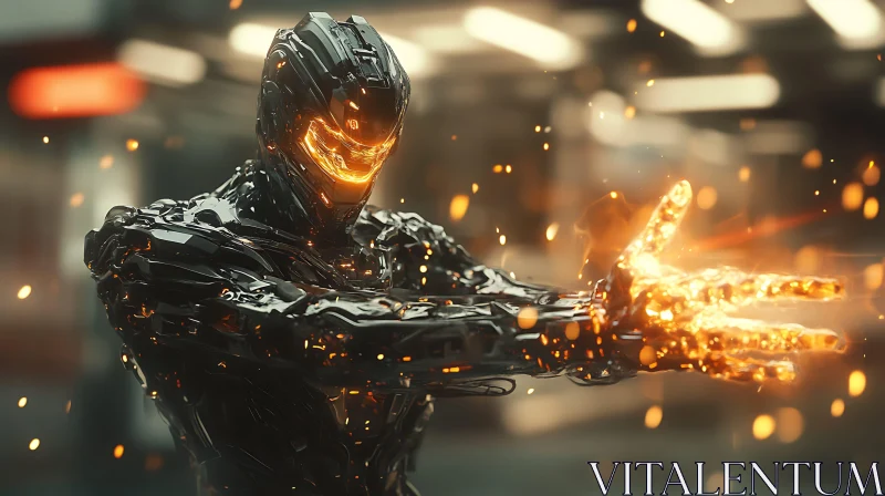 Futuristic Cyborg With Fiery Power AI Image