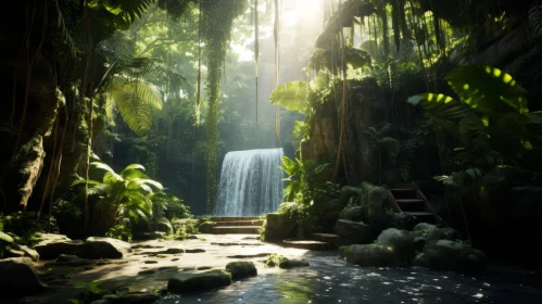 Enchanted Jungle Waterfall - A Study in Atmospheric Light and Natural Beauty