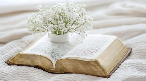 Floral Still Life with Open Book