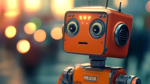 Retro Robot with Bokeh Background