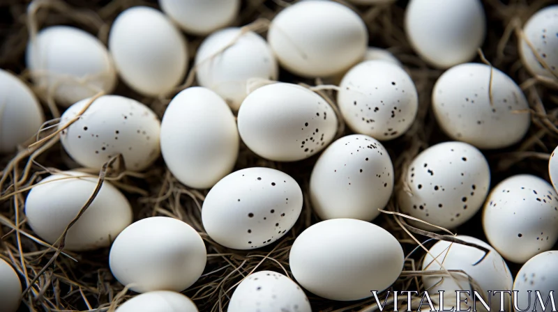 Intense Close-Up of White Eggs in Hay: A Textural Play AI Image
