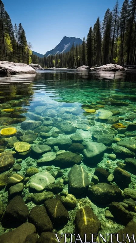Tranquil Clear Water and Stones in a Shallow Lake - Captivating Nature Art AI Image