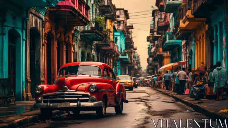 AI ART Vintage Car Journey in Exotic, Colorful Cityscape