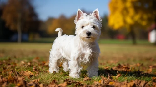 West Highland Terrier in Autumn Park - A Whimsical Portrait