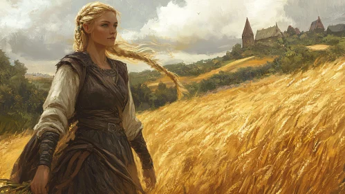 Woman in Wheat Field Art Print