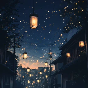 Lantern Lit Street at Twilight