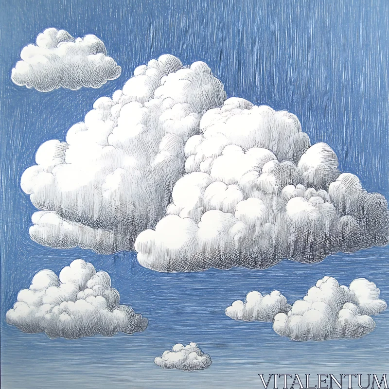 Fluffy Clouds Hatching Art AI Image