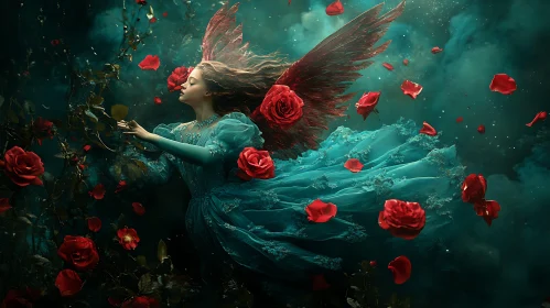 Winged Woman with Roses