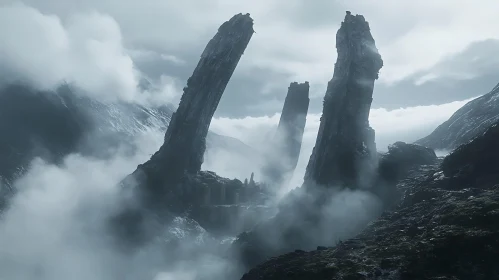 Misty Peaks and Ancient Stones