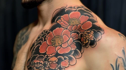 Detailed Floral Tattoo on Shoulder