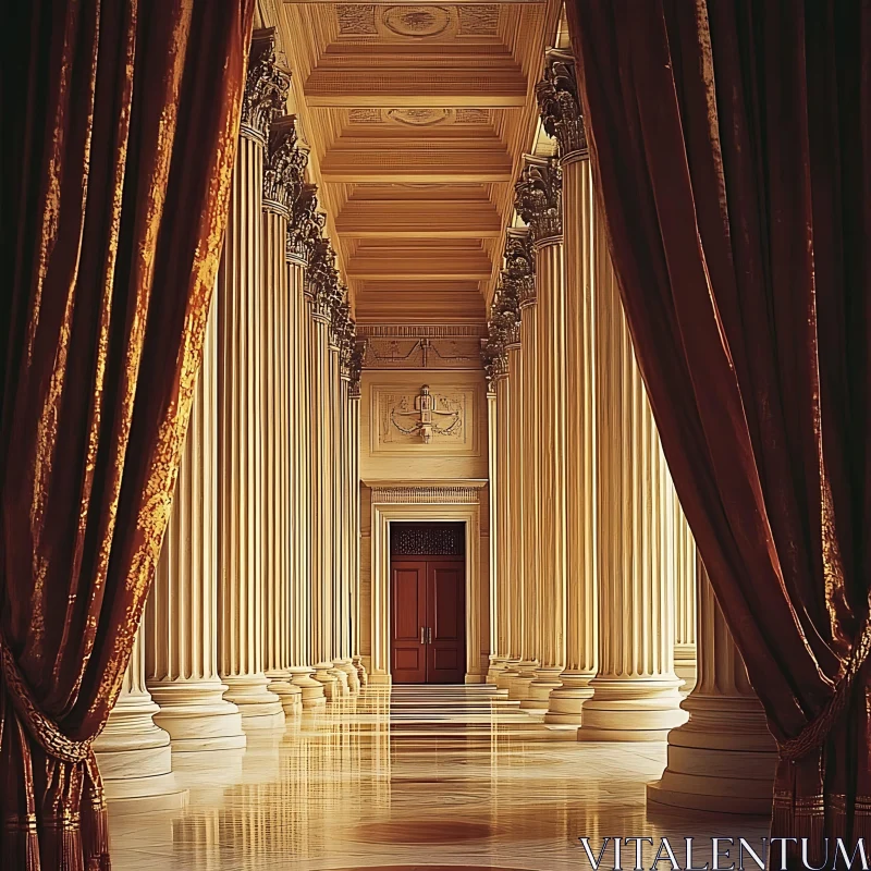 Elegant Hallway with Marble Columns AI Image