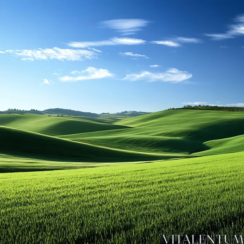 AI ART Scenic Green Field Under Blue Sky