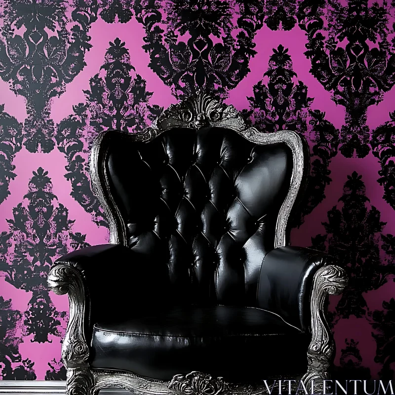 AI ART Vintage Armchair with Pink Wallpaper Backdrop