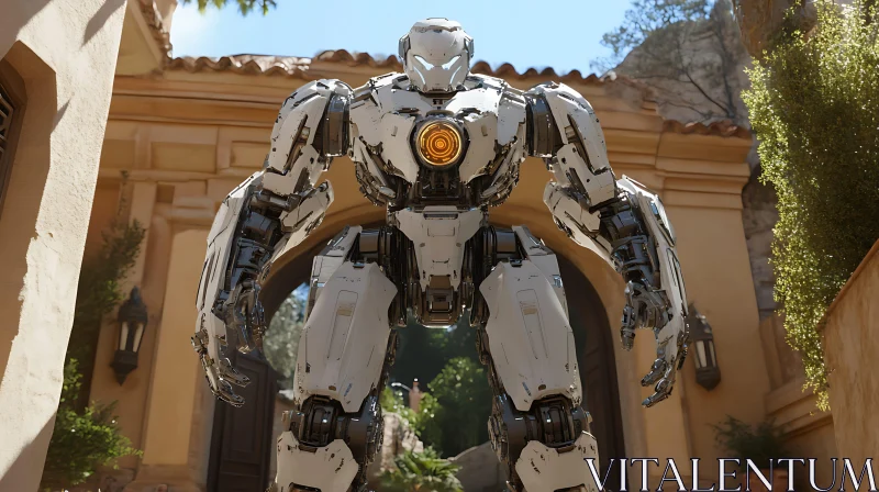 Intricate Robot in Mediterranean Setting AI Image