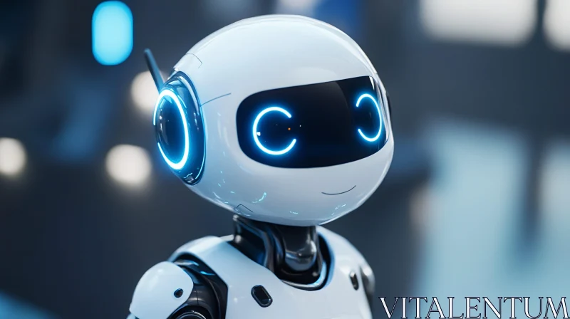 Friendly Robot with Glowing Blue Details AI Image