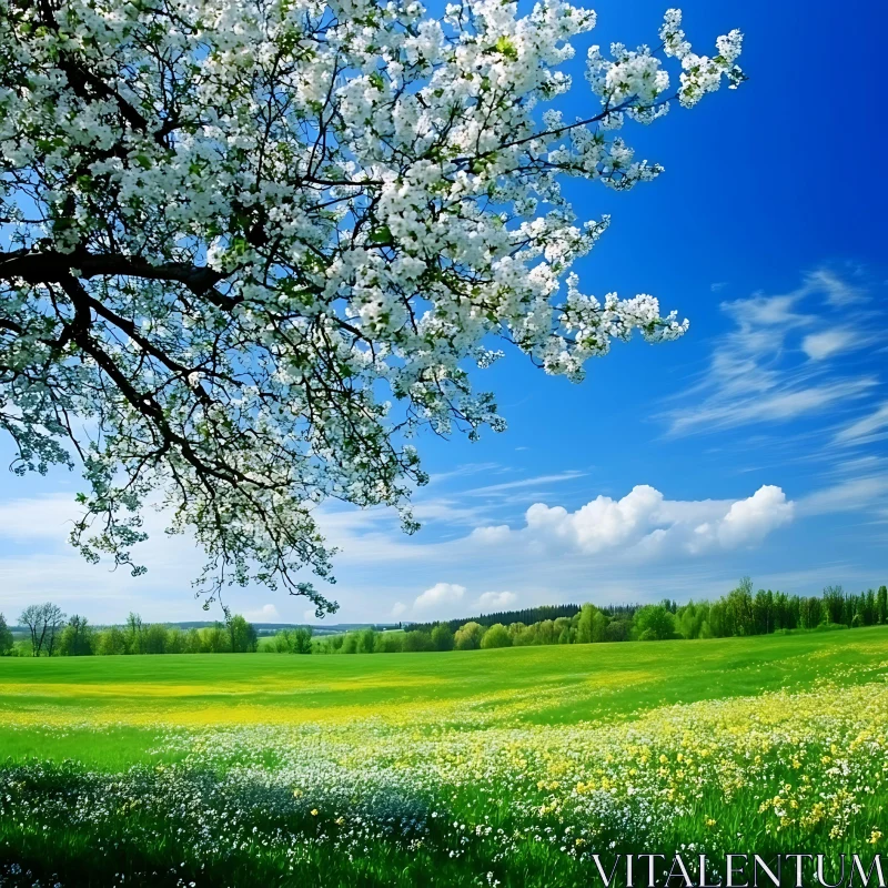 AI ART Spring Blossom Meadow Landscape