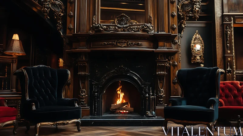 Vintage Interior with Fireplace and Armchairs AI Image