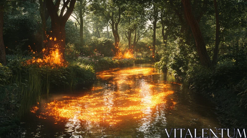 AI ART Magical Creek in Sunlit Forest