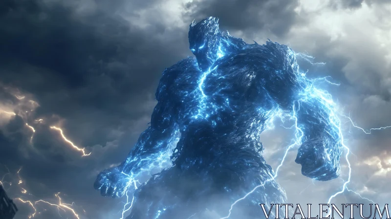 Colossal Lightning Creature in the Storm AI Image