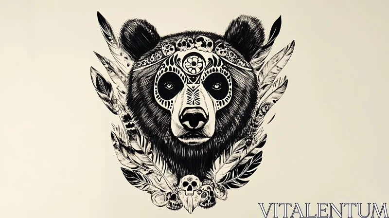 Mystical Bear Illustration Adorned with Patterns and Skulls AI Image